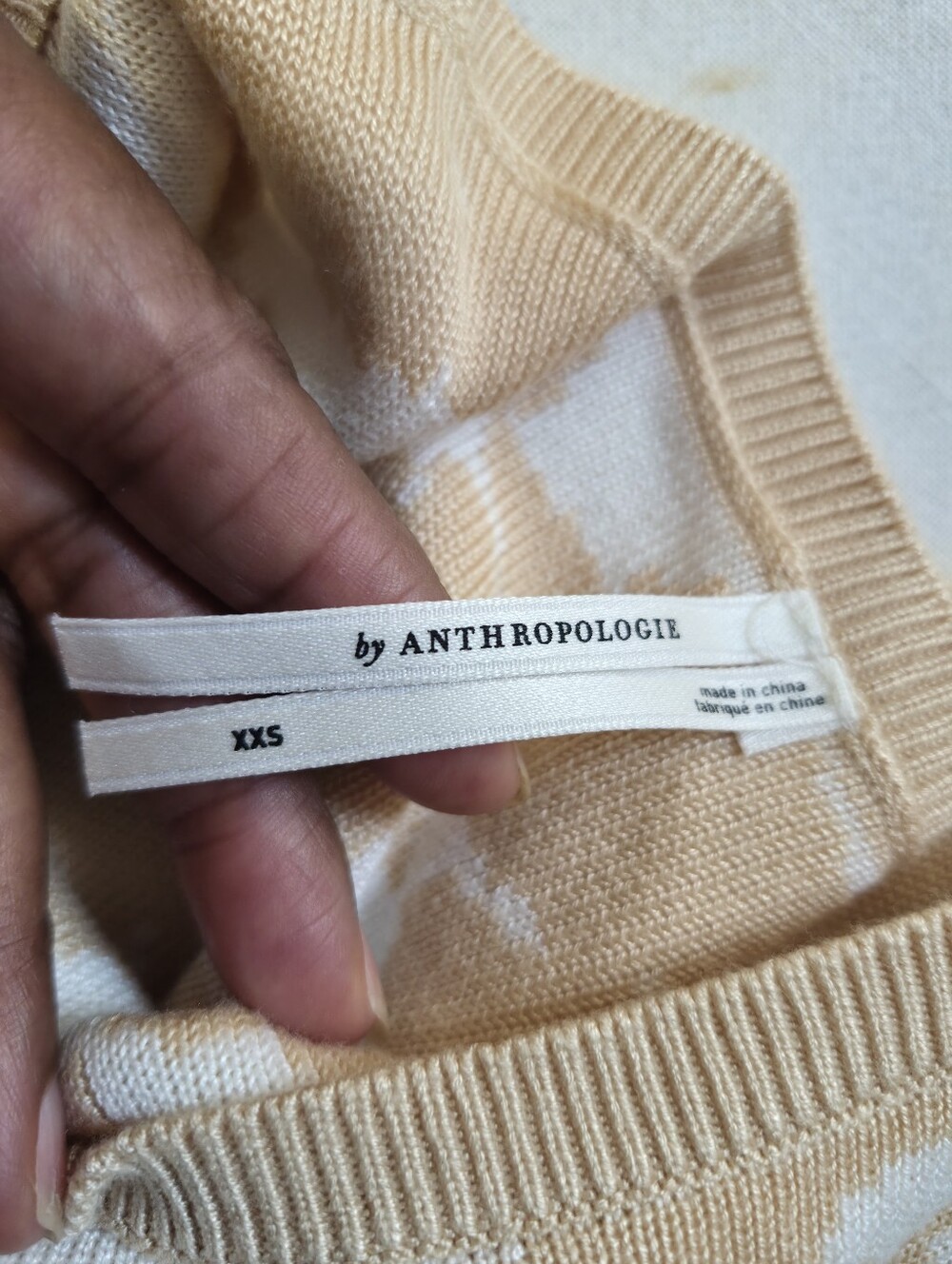 Anthropologie Women's Sweater Knit Floral Mini Dress Beige Cream Size XXS - Picture 3 of 4